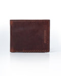 Men's Wallet Horizontal Minimalist Semi Oiled Cowhide Leather Two Wing Handmade Stitching - Brown