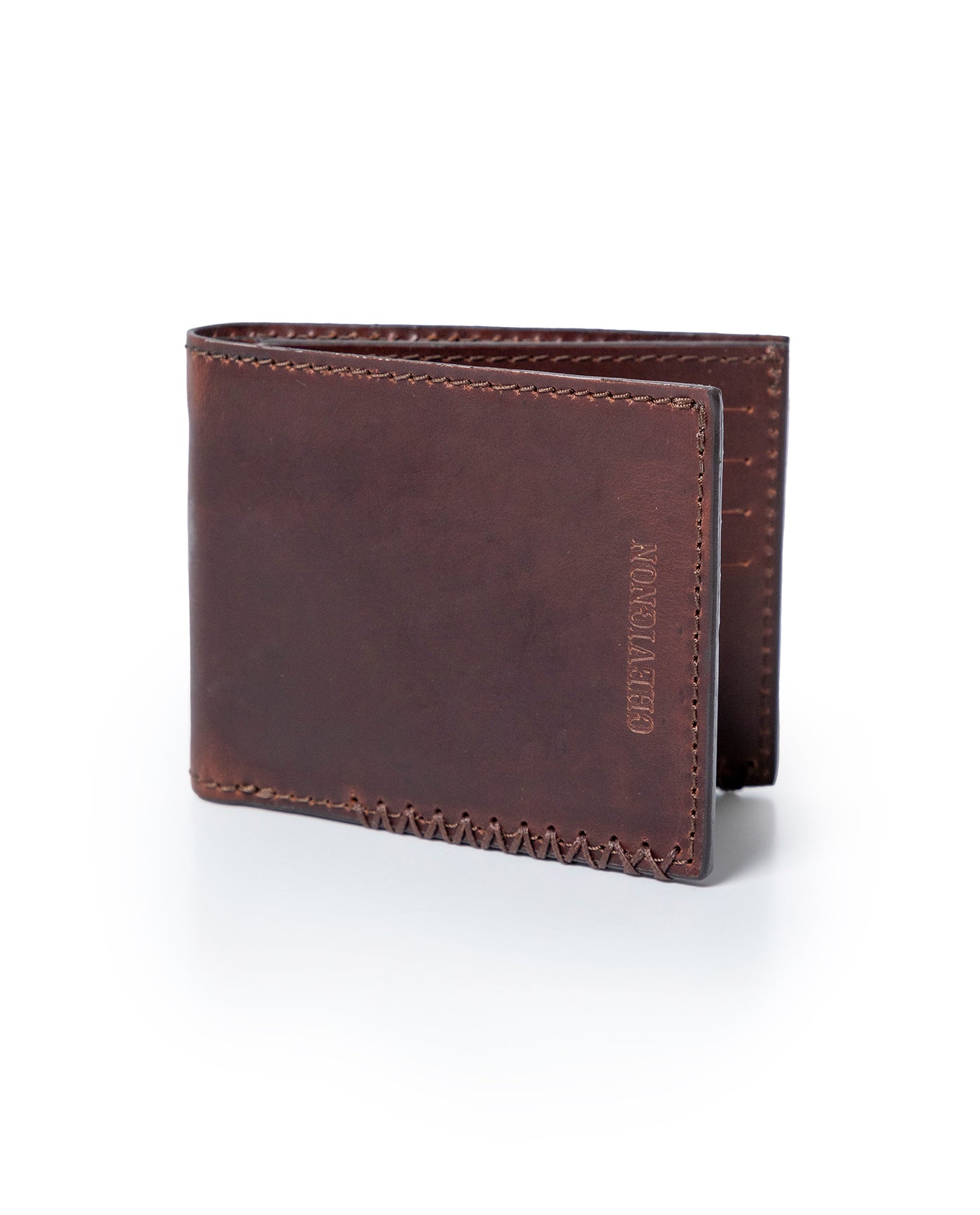 Mens Wallet Horizontal Minimalist Semi Oiled Cowhide Leather Two Wing Handmade Stitching - Brown 63_021H002_CAF171028_5