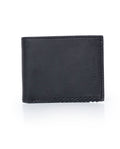 Men's Wallet Horizontal Minimalist Semi Oiled Cowhide Leather Two Wing Handmade Stitching - Black