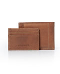 Men's Wallet Horizontal Aniline Aged Cowhide Leather Two Wing Removable Document Holder Artisan Flap - Brown