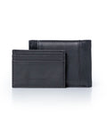 Men's Wallet Horizontal Aniline Aged Cowhide Leather Two Wing Removable Document Holder Artisan Flap - Black
