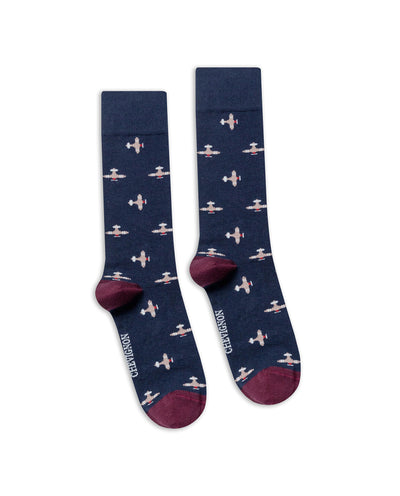 Men's Socks Mid Calf Cotton Elastane Airplane Graphics Chevignon - Blue
