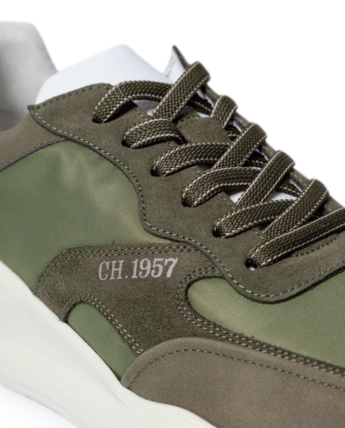 Mens Sneakers Runner Water Repellent Suede Leather Textile EVA Sole Bicolor Laces - Dark Green 63_061H003_VER195406_4