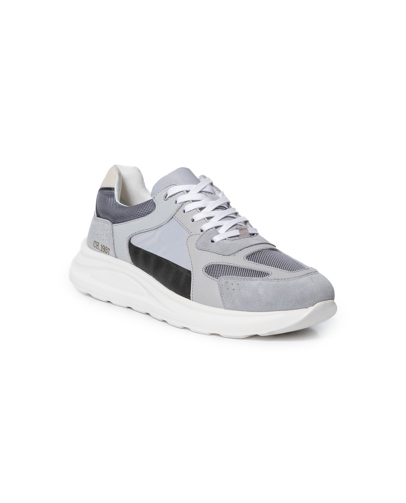 Mens Sneakers Runner Water Repellent Suede Textured Leather Athletic Textile Reflective Detail EVA - Gray 63_061H005_GRI154101_3