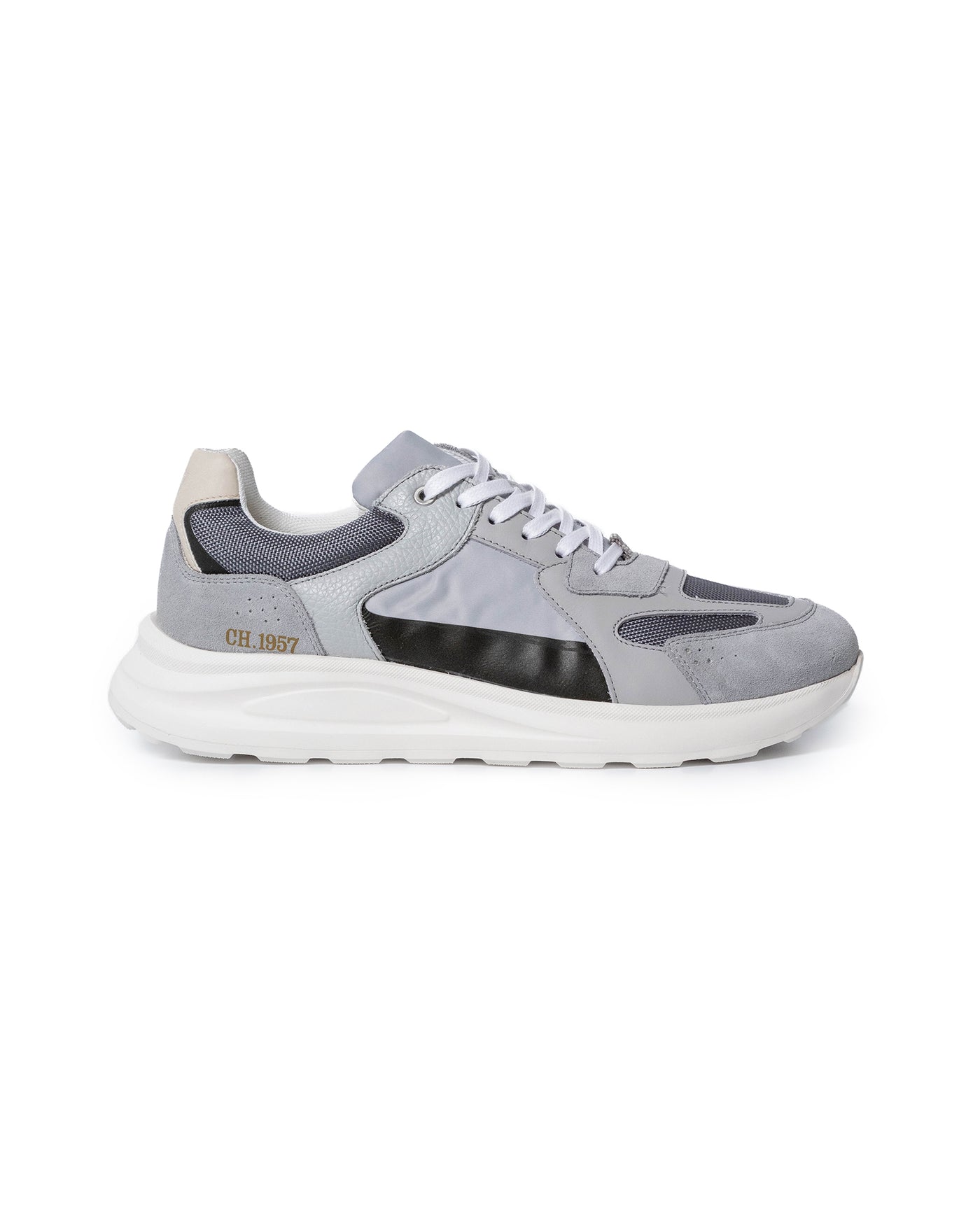 Mens Sneakers Runner Water Repellent Suede Textured Leather Athletic Textile Reflective Detail EVA - Gray 63_061H005_GRI154101_6