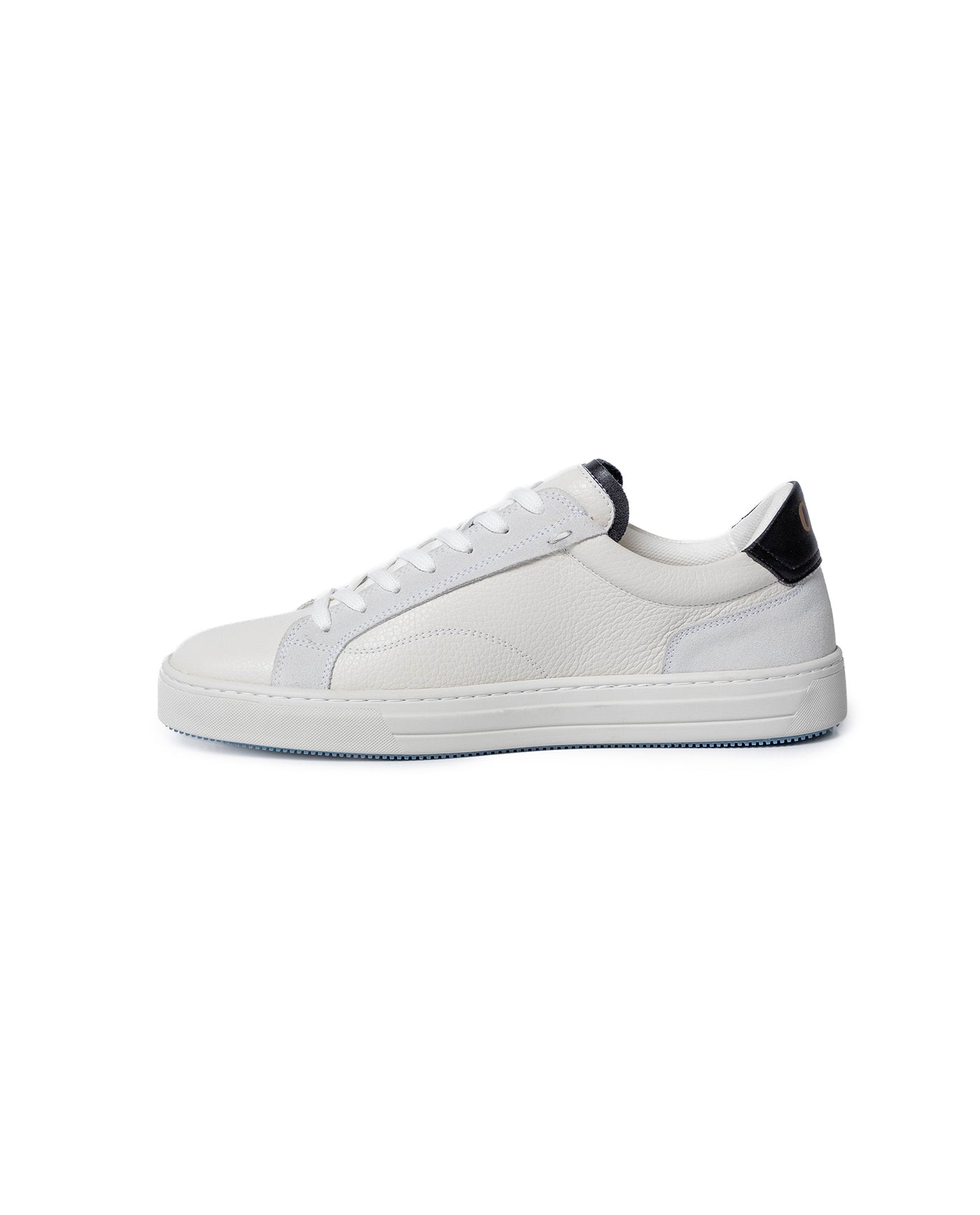 Mens Sneakers Flat Natural Grain Leather Suede Double Tongue Bicolor Rubber Sole - White 63_061H013_BLA110601_8