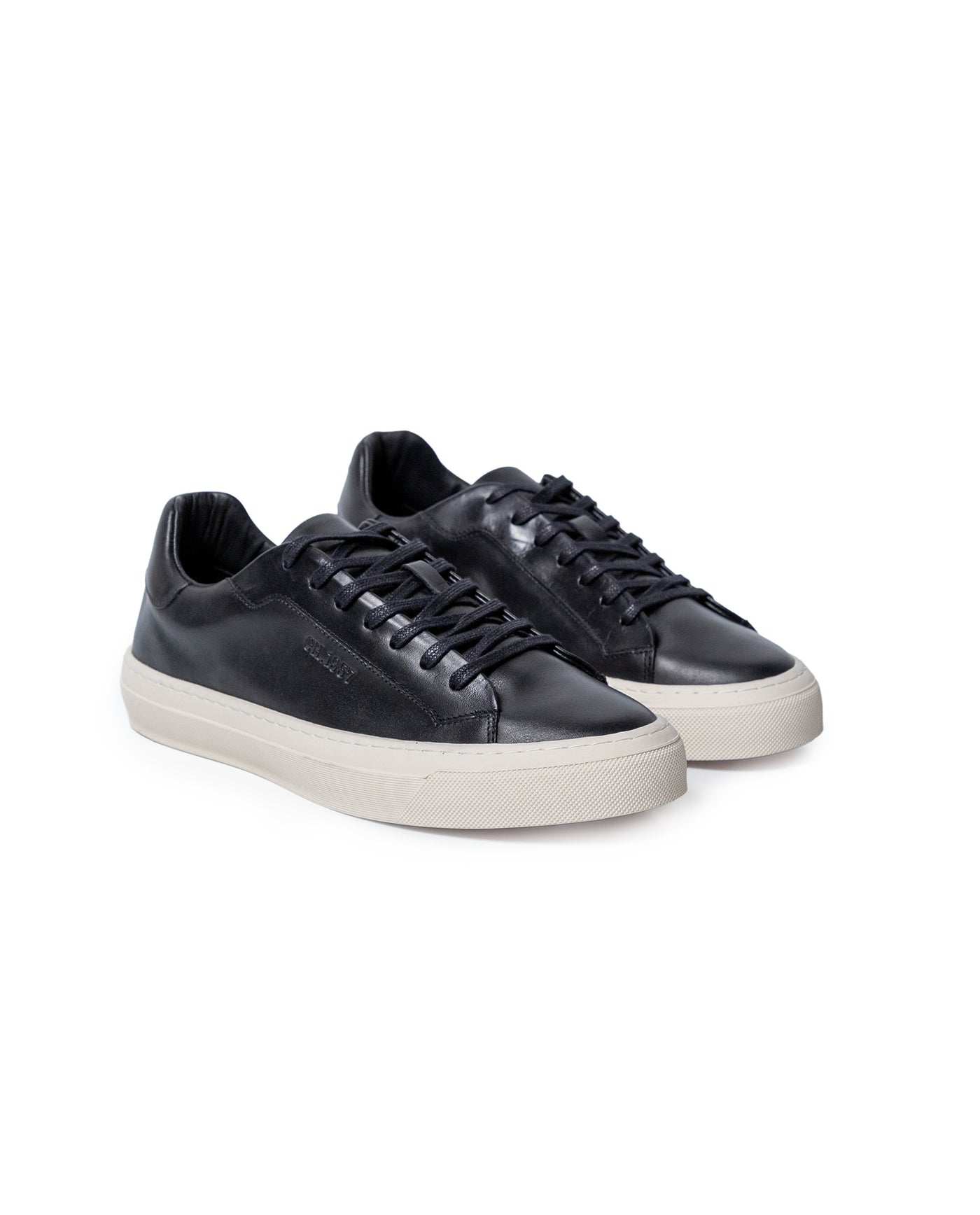 Mens Sneakers Flat Natural Finish Aniline Leather Interior Linings Rubber Sole Tone on Tone Laces - Black 63_061H016_NEG194007_0