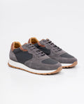 Men's Sneakers Runner Style - Suede Leather and Textile Material - Gray