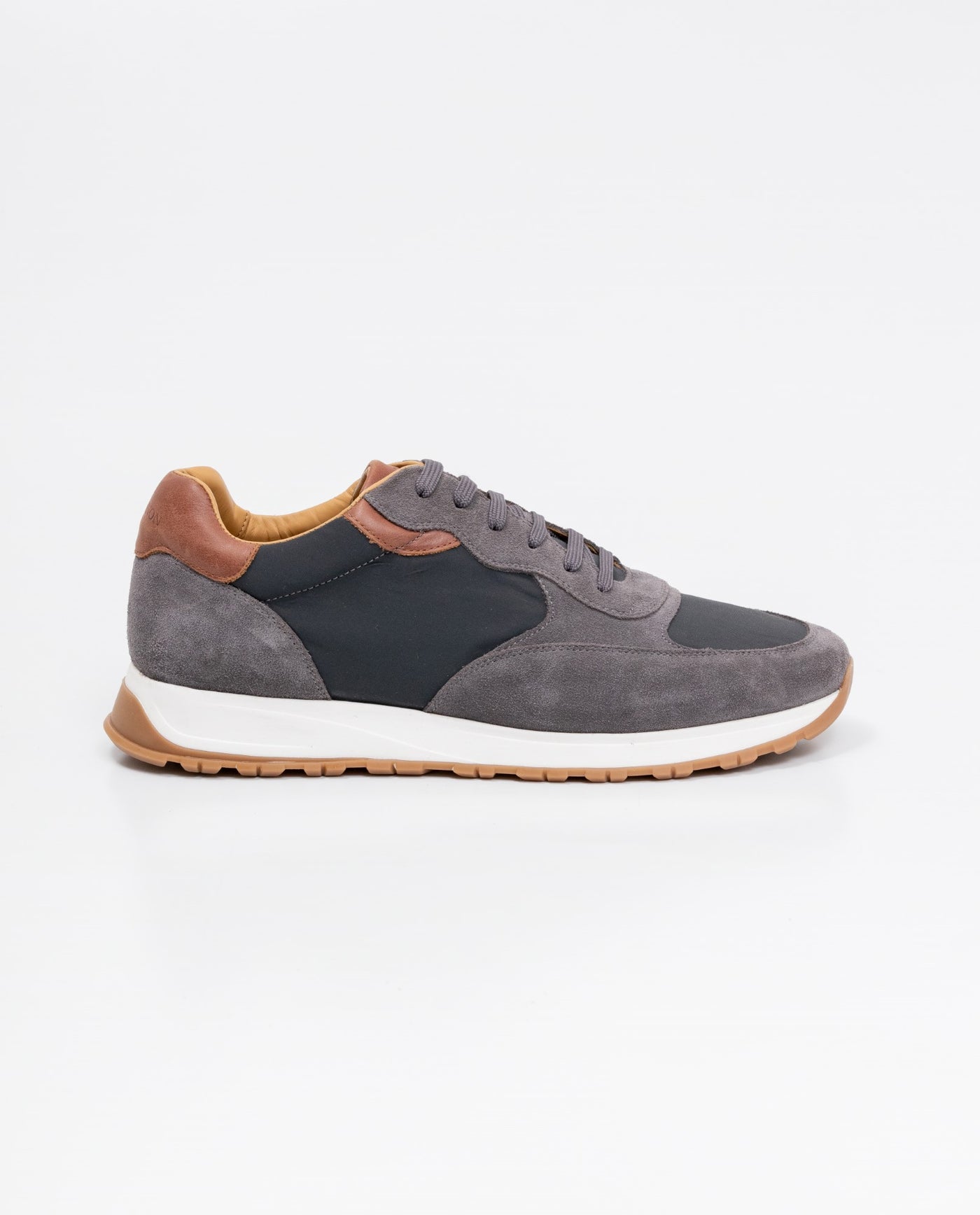 Men's Sneakers, Runner Style - Suede Leather and Textile Material - Gray 062F000 - 3