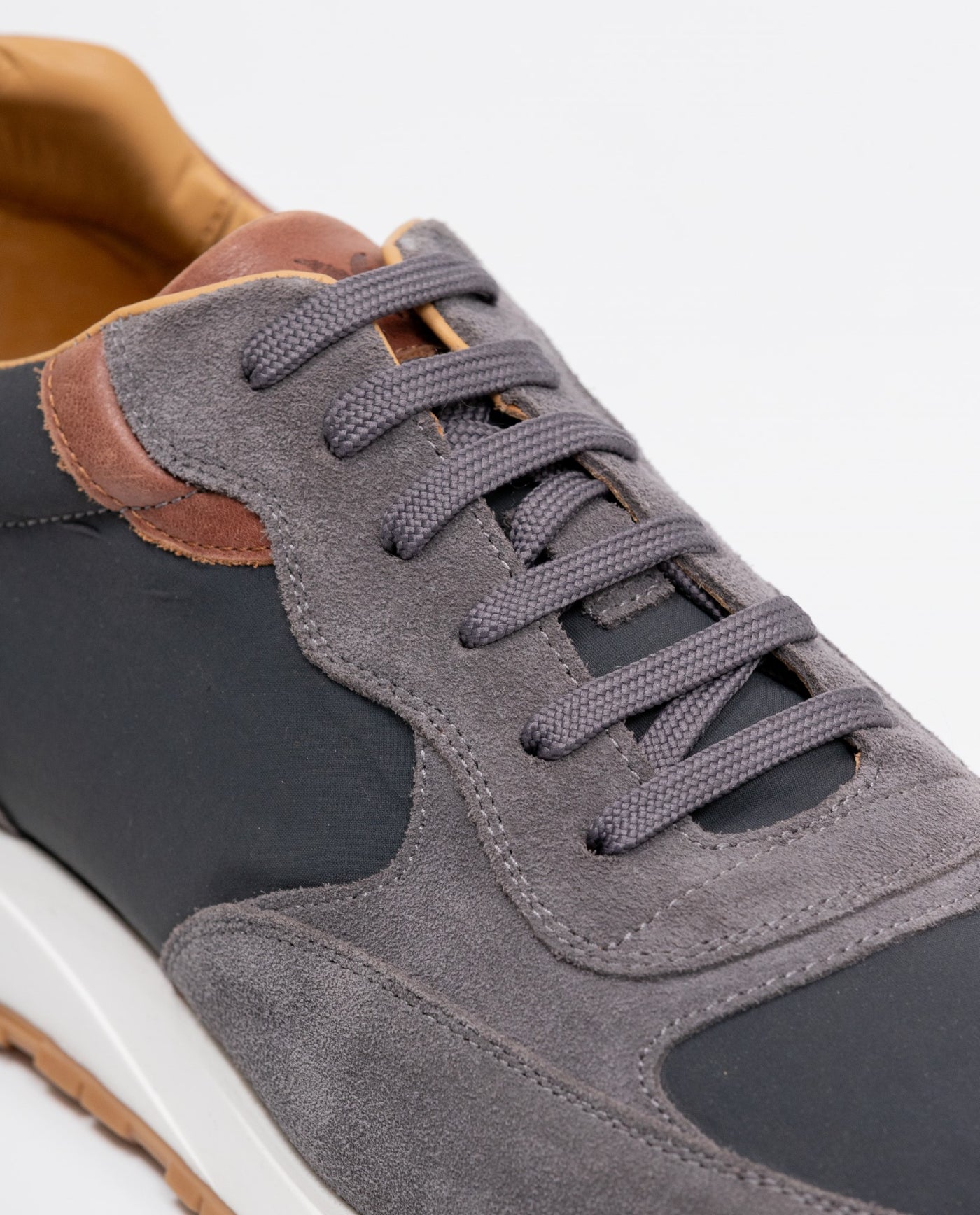 Men's Sneakers, Runner Style - Suede Leather and Textile Material - Gray 062F000 - 4