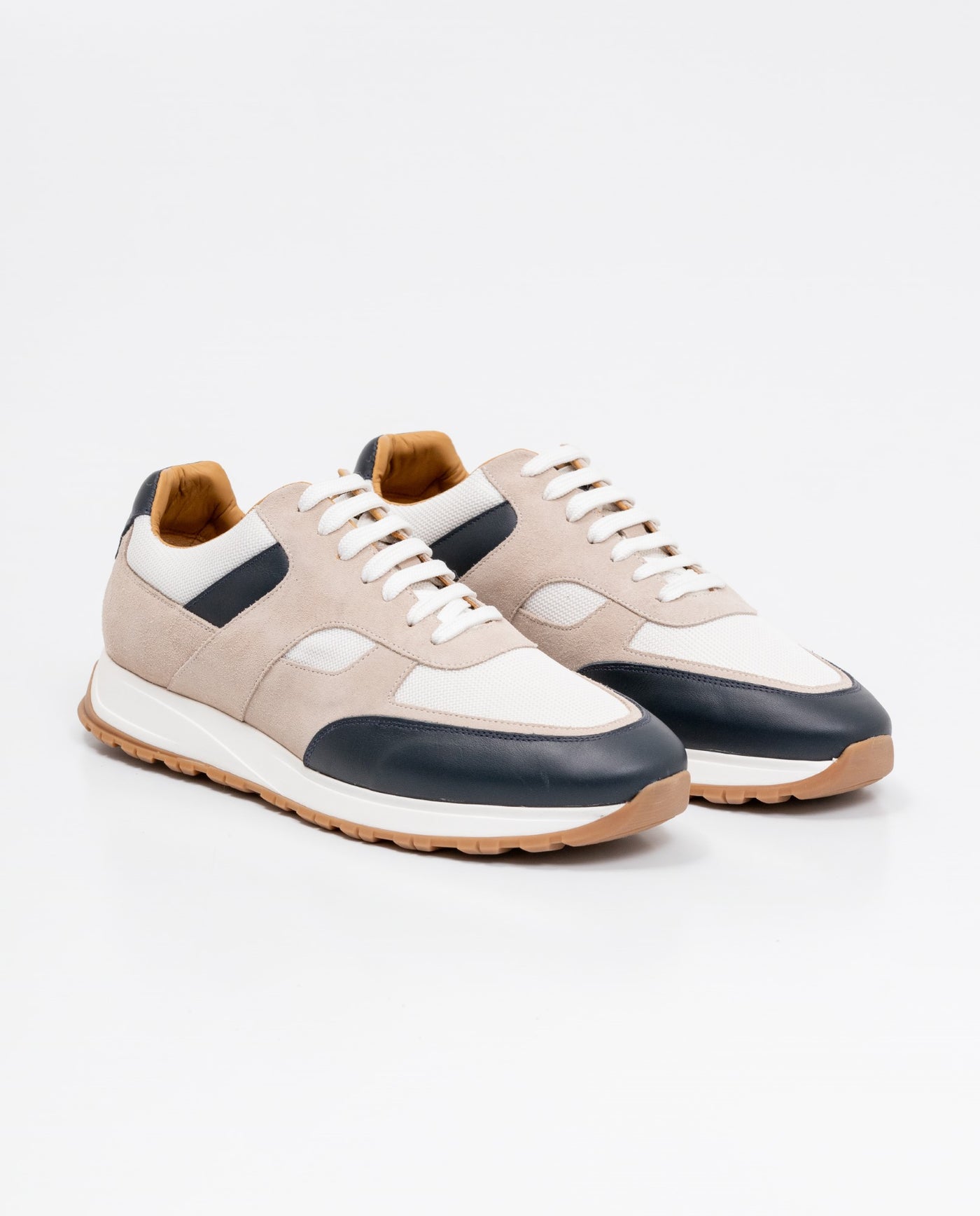 Men's Sneakers Runner Style - Suede Leather Aniline Leather and Textile Material - Beige 63_062F001_BEI140708_0