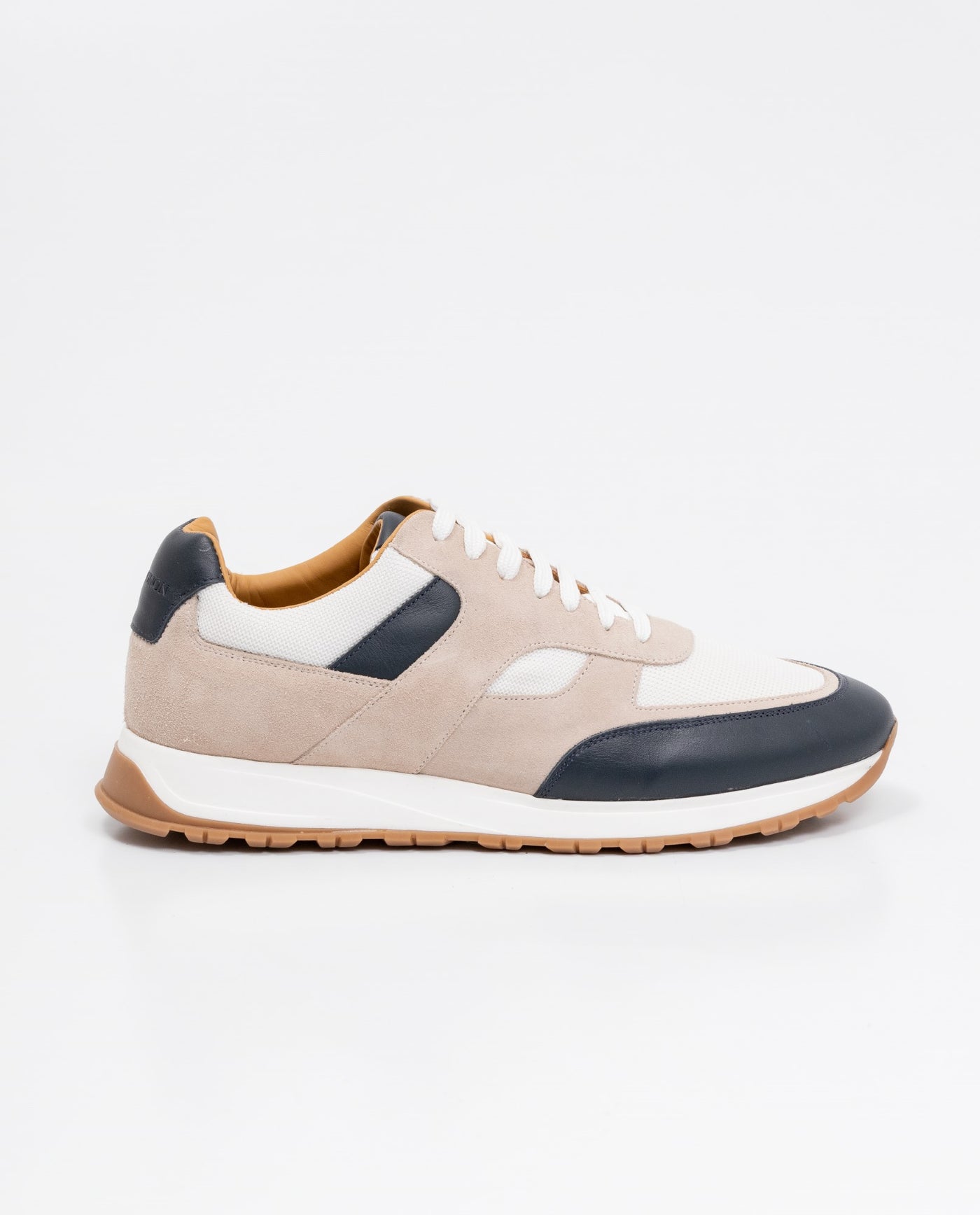 Men's Sneakers Runner Style - Suede Leather Aniline Leather and Textile Material - Beige 63_062F001_BEI140708_4