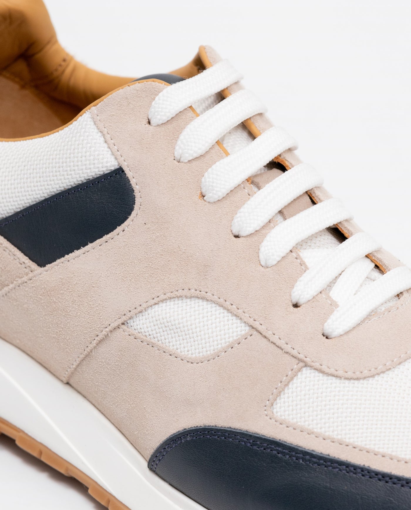 Men's Sneakers Runner Style - Suede Leather Aniline Leather and Textile Material - Beige 63_062F001_BEI140708_5
