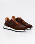Men's Sneakers Runner Style - Suede Leather and Textile Material - Brown