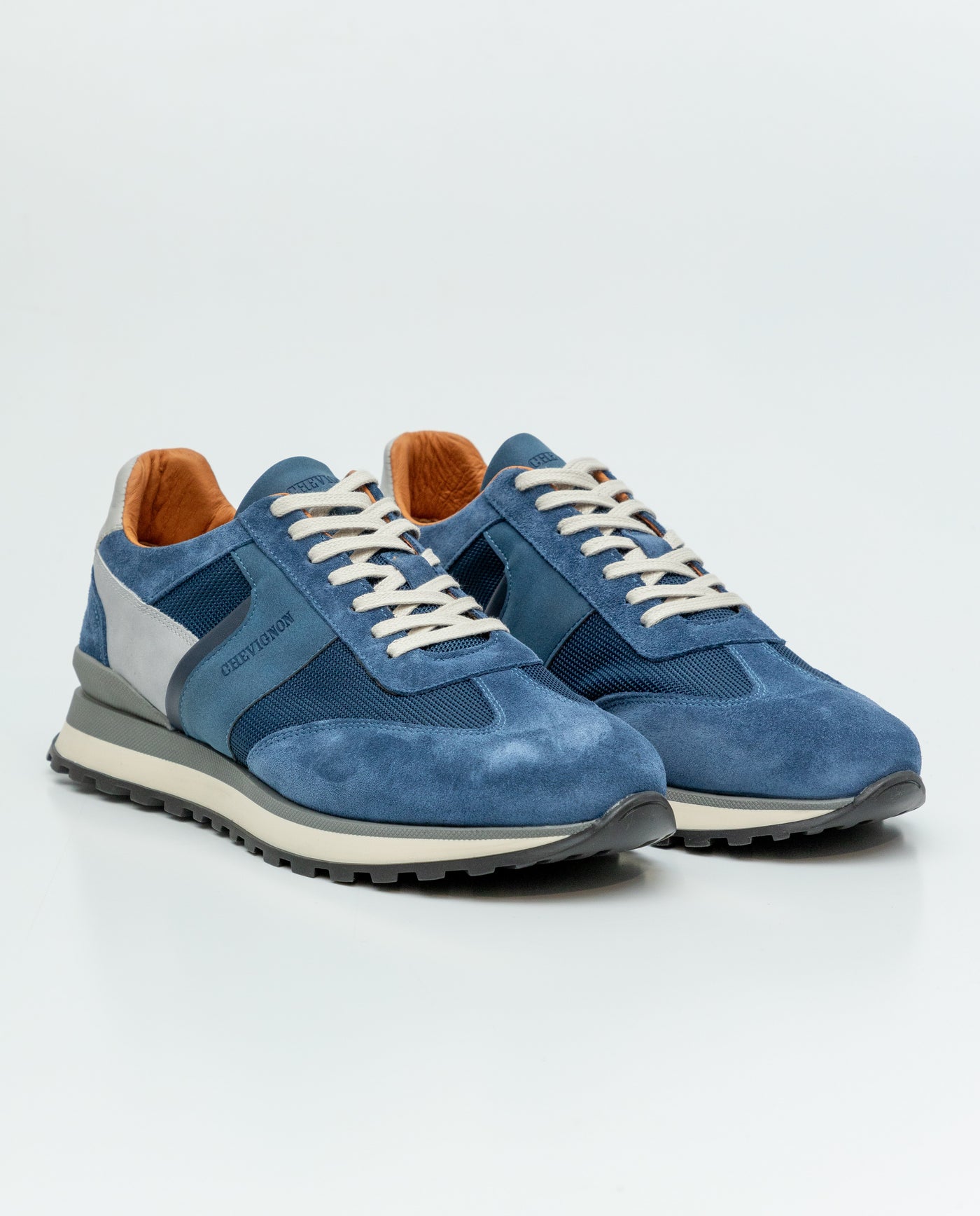 Men's Textile and Leather Runner-Type Sneakers - Blue 069F004 - 8