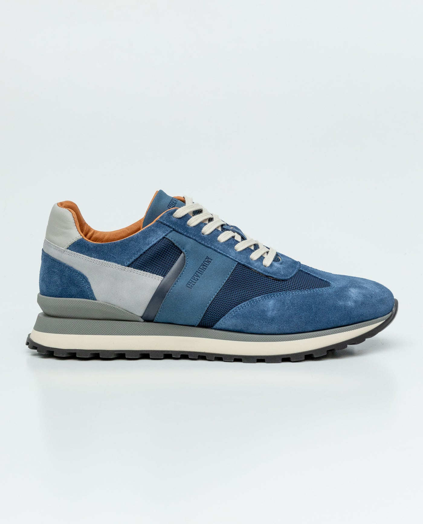 Men's Textile and Leather Runner-Type Sneakers - Blue 069F004 - 2