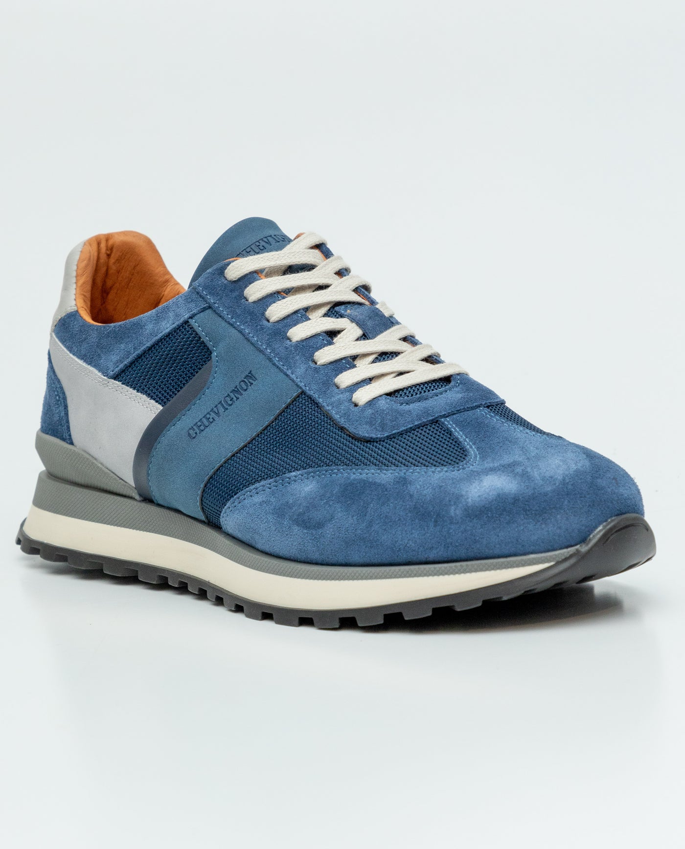 Men's Textile and Leather Runner-Type Sneakers - Blue 069F004 - 3