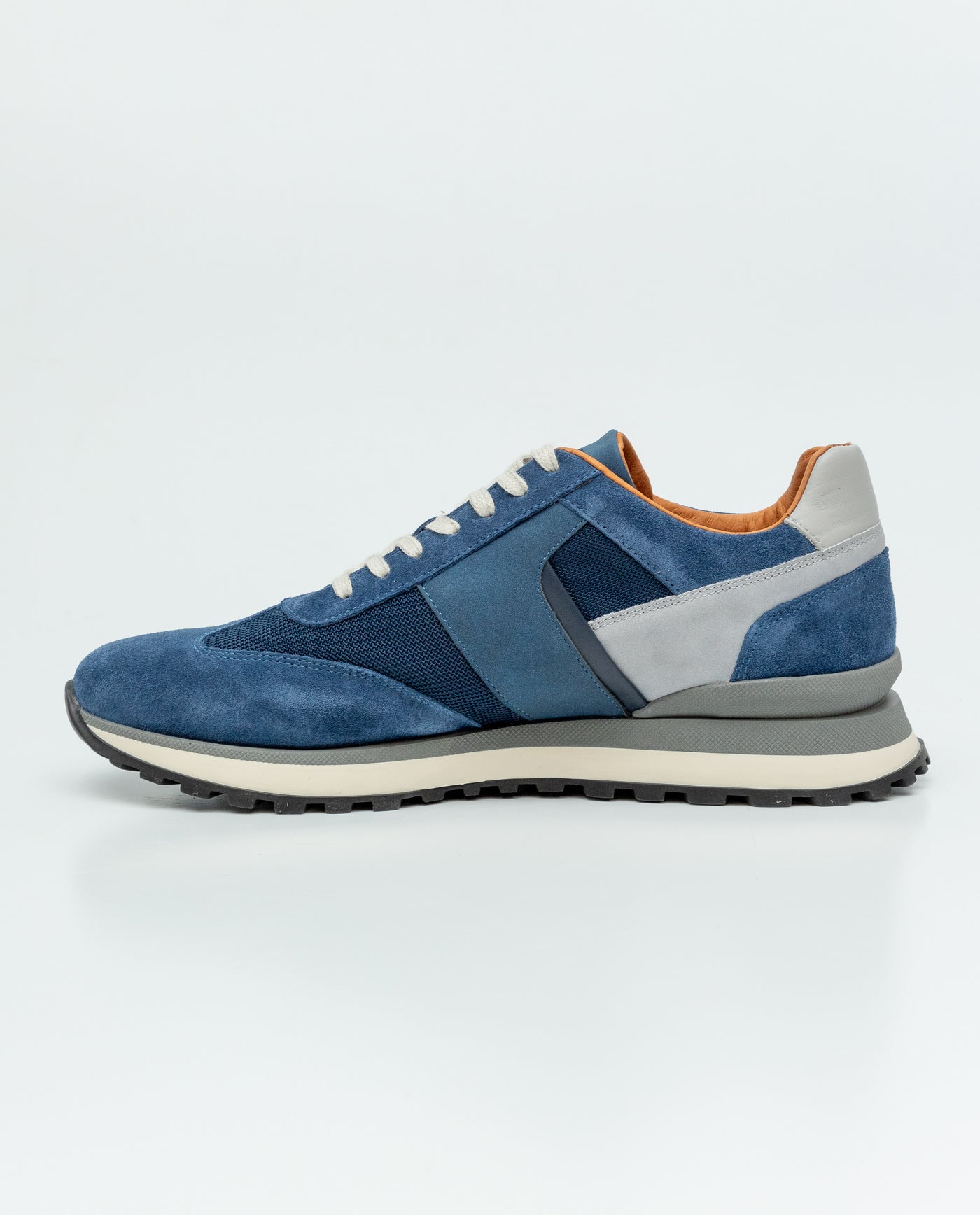 Men's Textile and Leather Runner-Type Sneakers - Blue 069F004 - 4