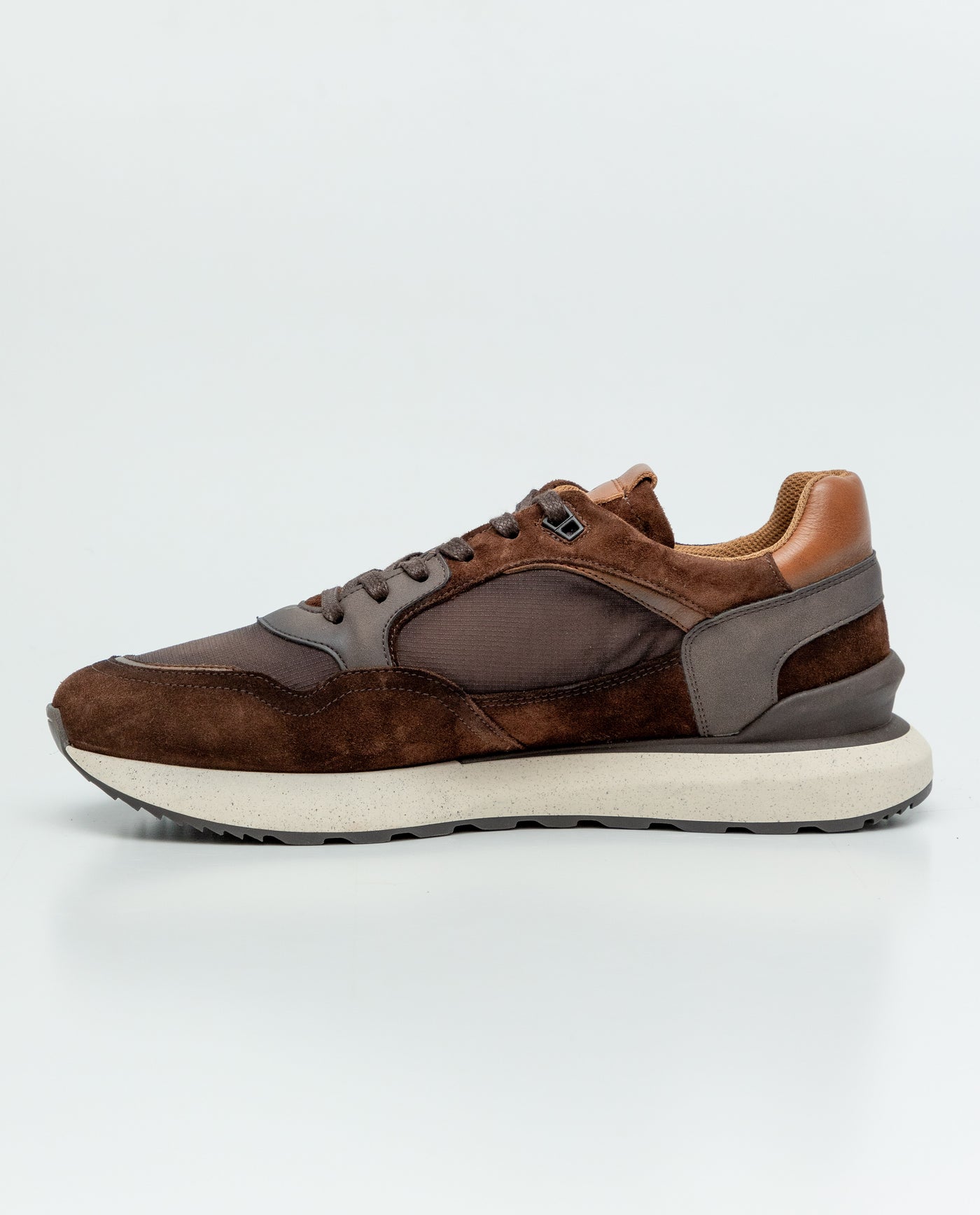 Men's Runner Type Sneakers in Textile and Leather - Brown 069F009 - 4