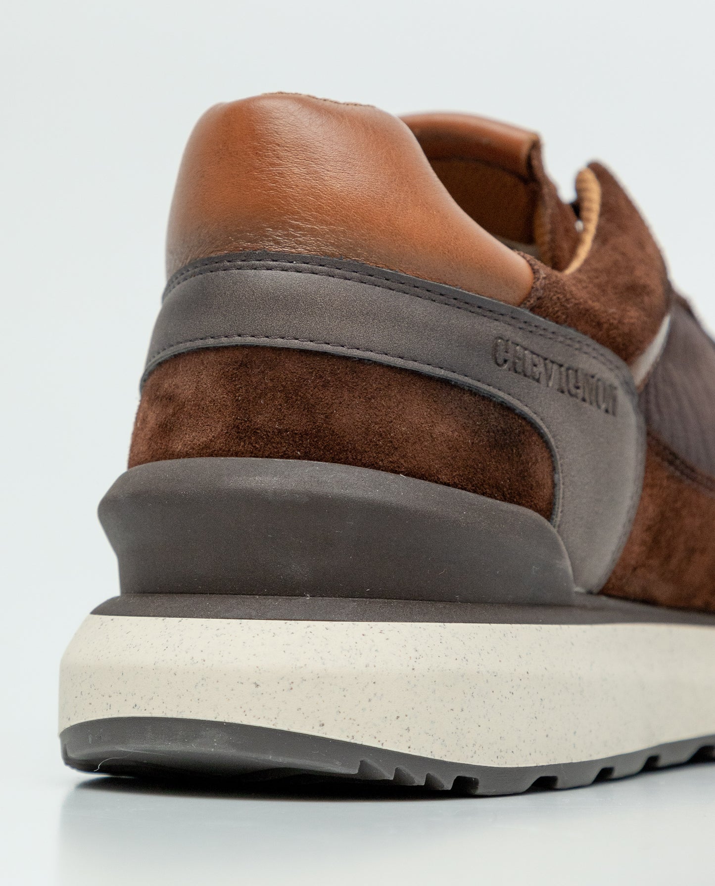 Men's Runner Type Sneakers in Textile and Leather - Brown - 7