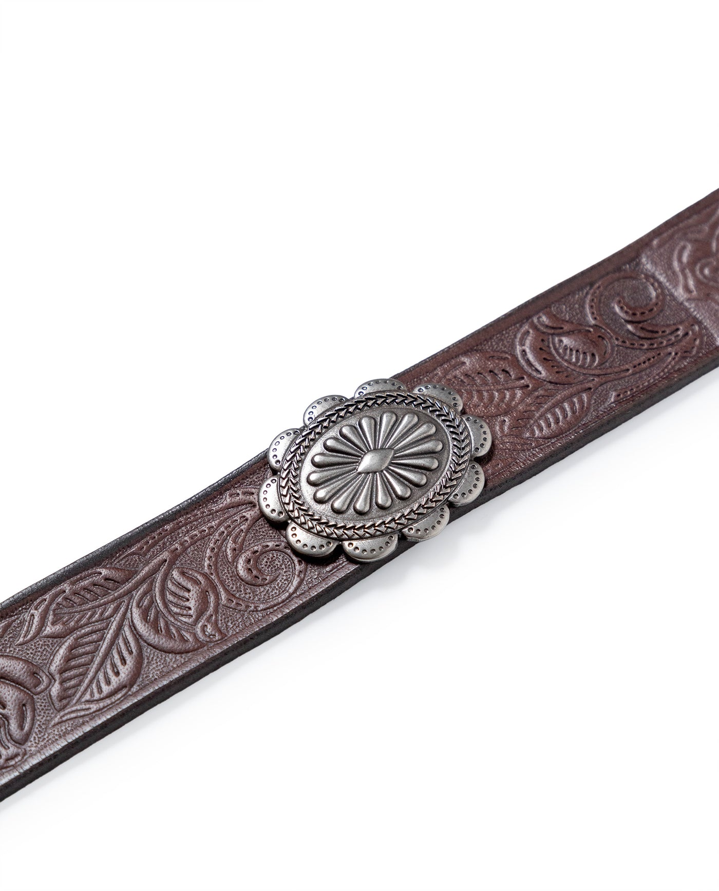 Womens Belt Saddlery Cowhide Leather 100% Floral Low Relief Engraving Western Buckle Conchos - Brown 63_211H000_CAF171430_4