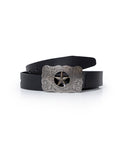 Women's Belt Slim Saddlery Cowhide Leather 100% Western Metal Plate - Black