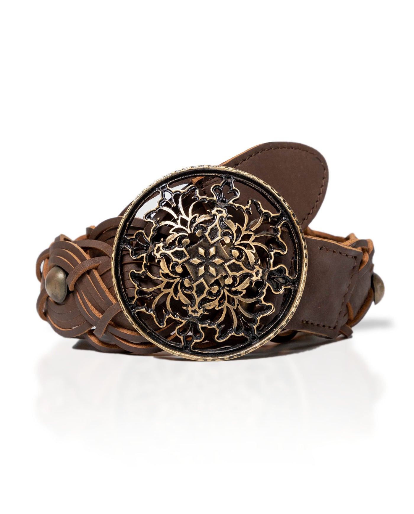 Women's Openwork Hardware Braided Leather Belt 219G005 - 1