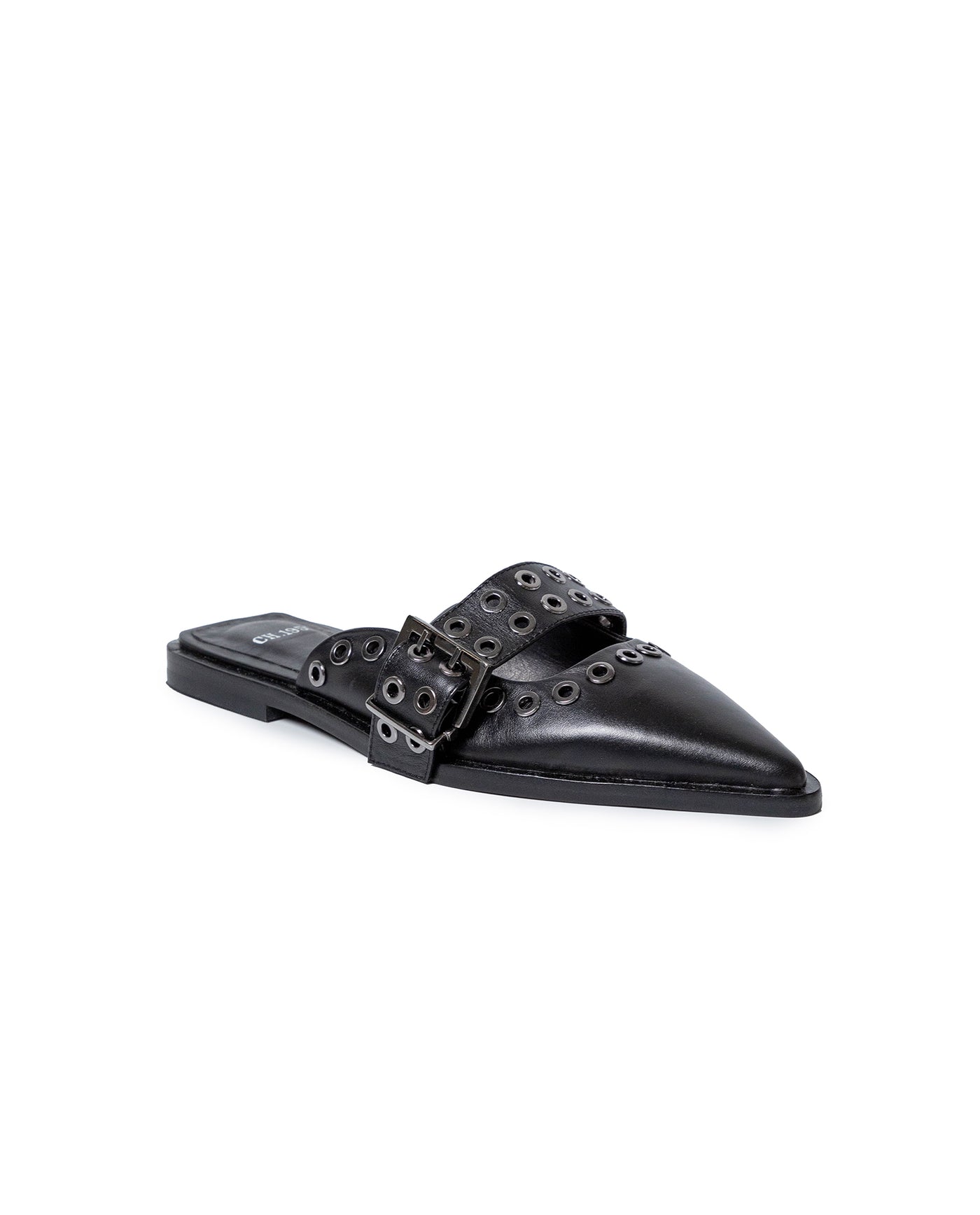 Womens Mules Backless Cowhide Leather Pointed Toe Adjustable Strap - Black 63_261H000_NEG194007_2