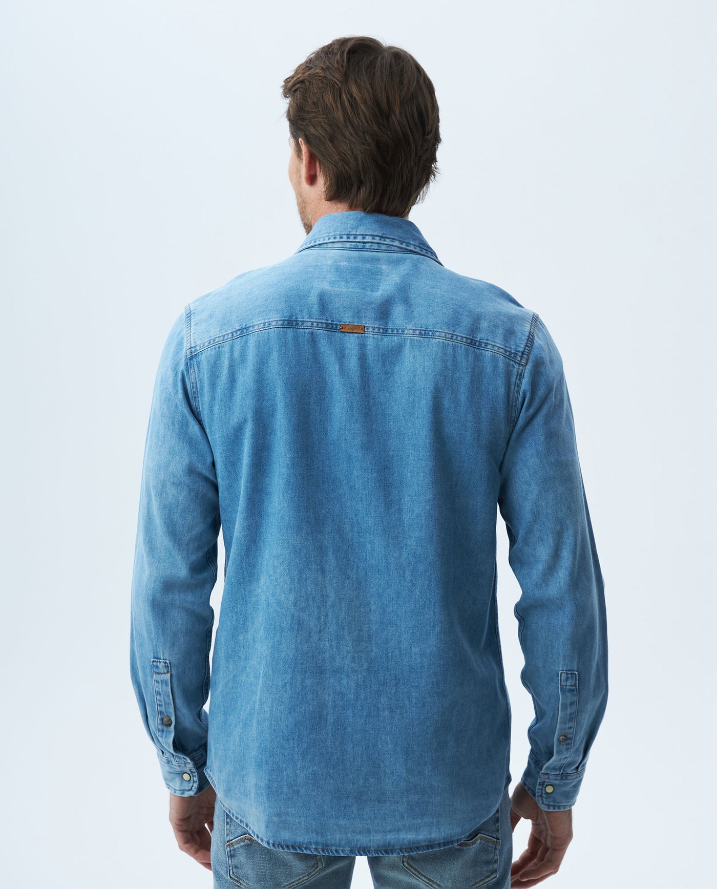 Men's Long Sleeve Stretch Shirt Flap Pockets Light Wash 63_310E800_AZU154020_4