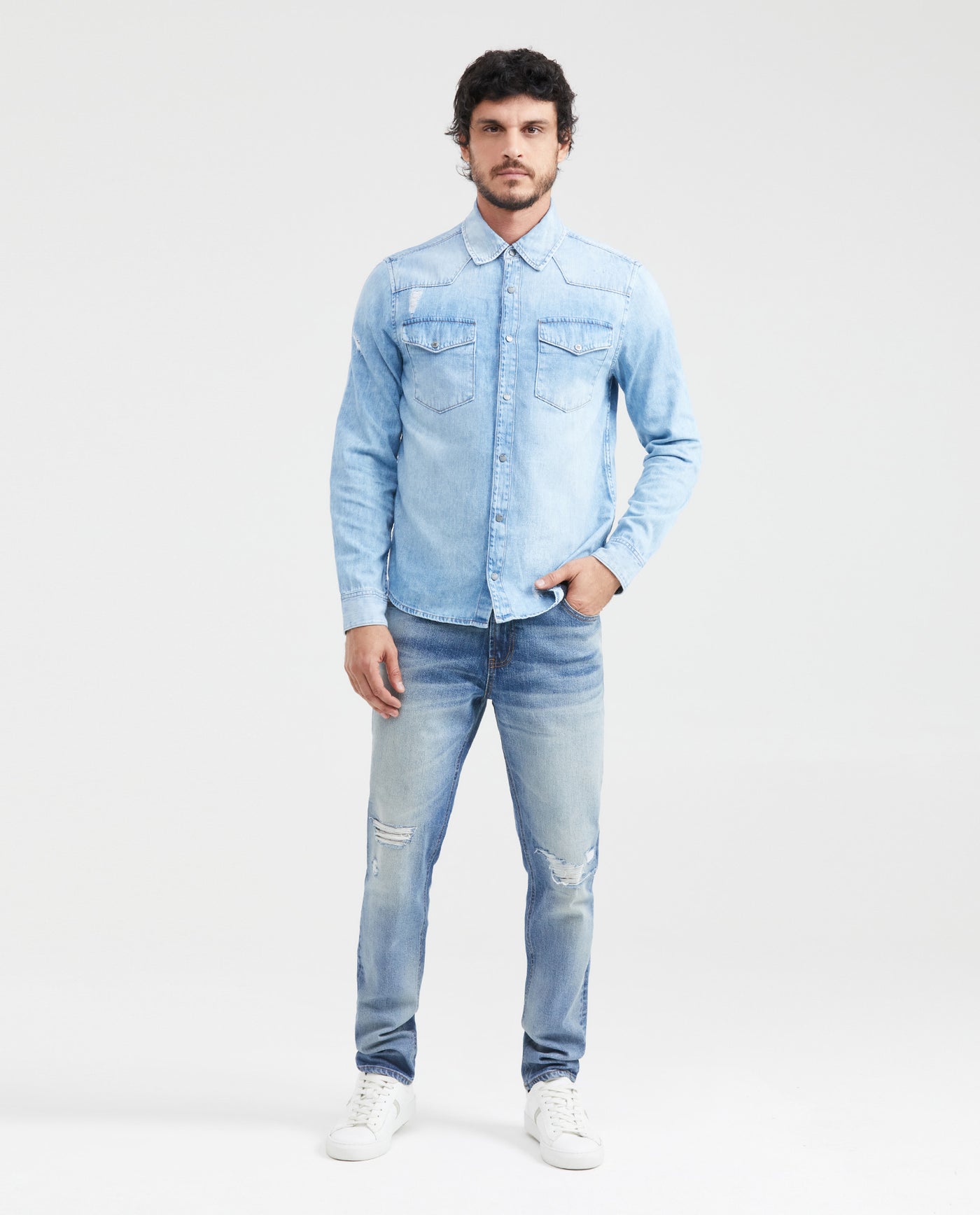 Men's Denim Trucker Jacket Light Blue Comfort Denim 311G002 - 6