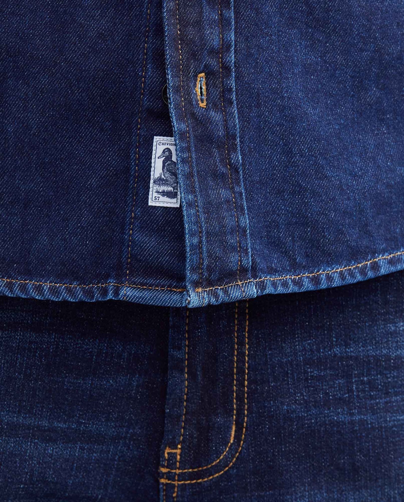 Men's Long Sleeve Shirt Dark Wash Flap Pockets in Cotton 312F003 - 4