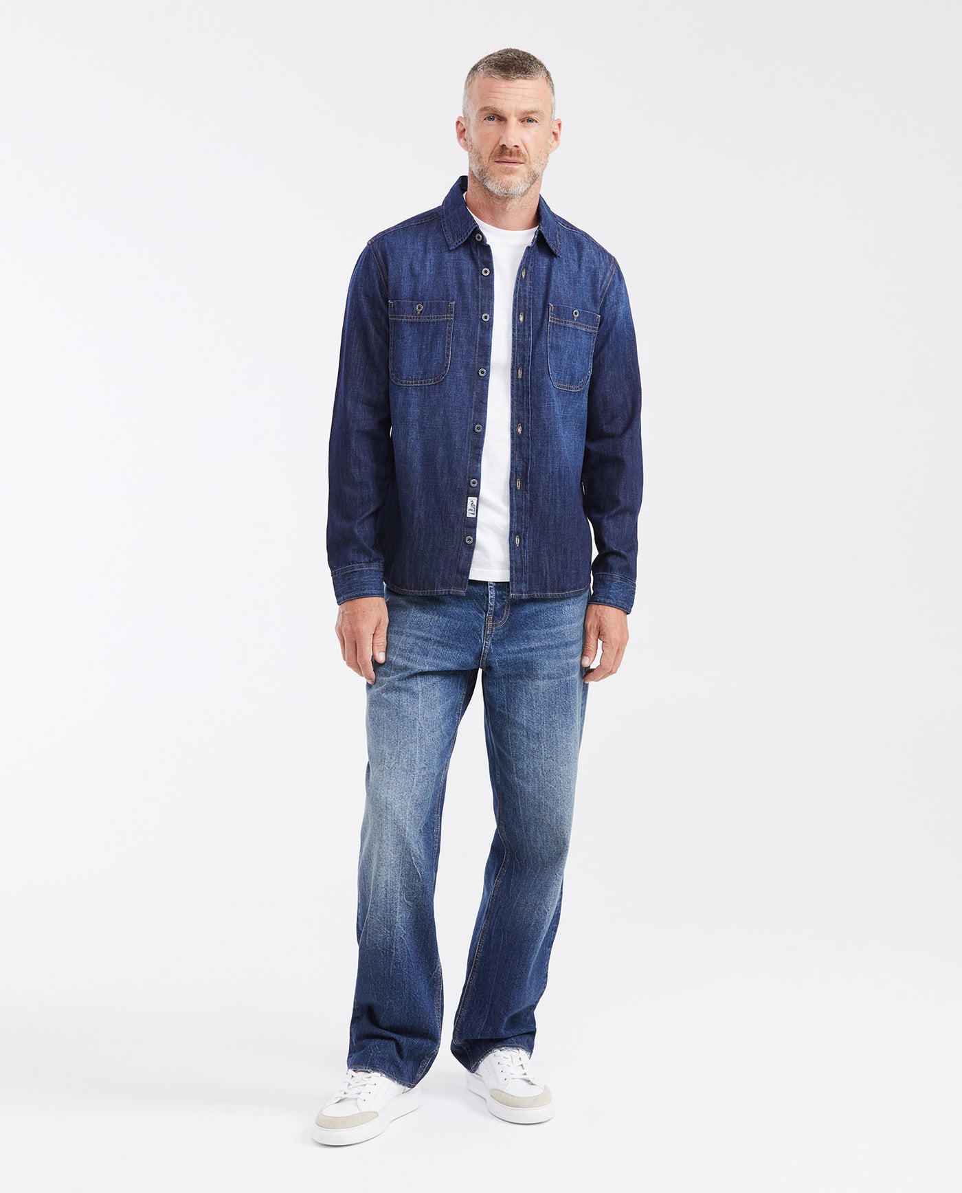 Men's Slim Fit Dark Wash Denim Shirt with Metal Buttons in Non-Stretch Cotton 312G000 - 2