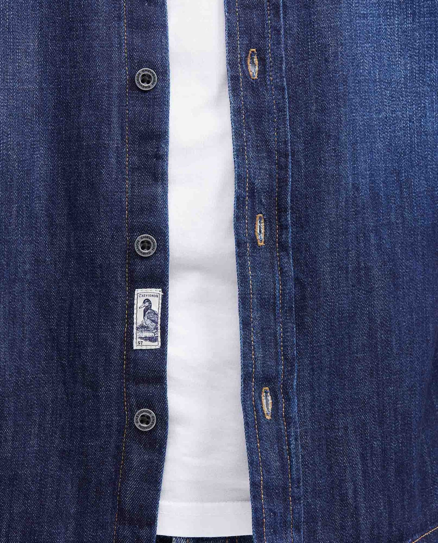 Men's Slim Fit Dark Wash Denim Shirt with Metal Buttons in Non-Stretch Cotton 312G000 - 4
