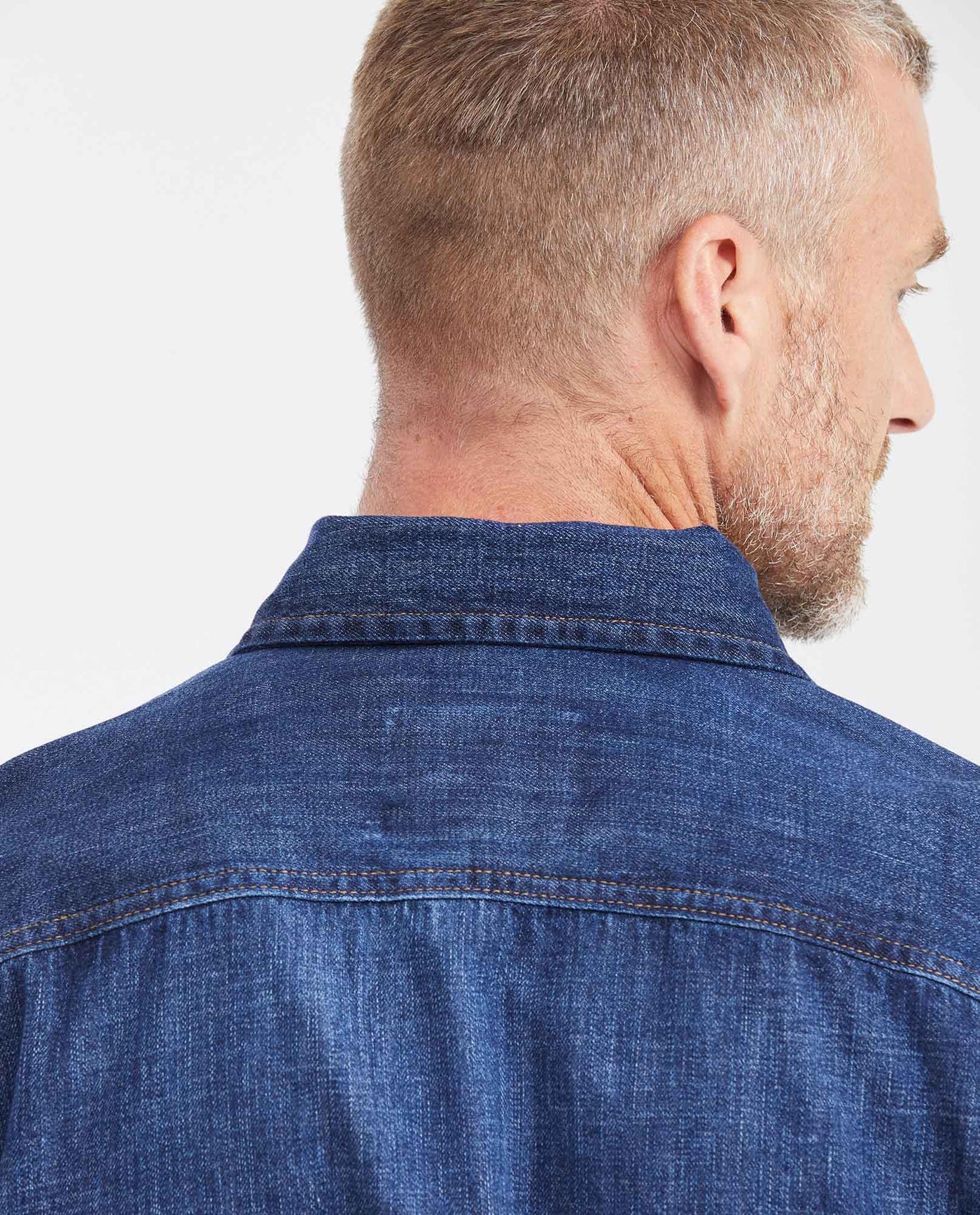 Men's Slim Fit Dark Wash Denim Shirt with Metal Buttons in Non-Stretch Cotton 312G000 - 6