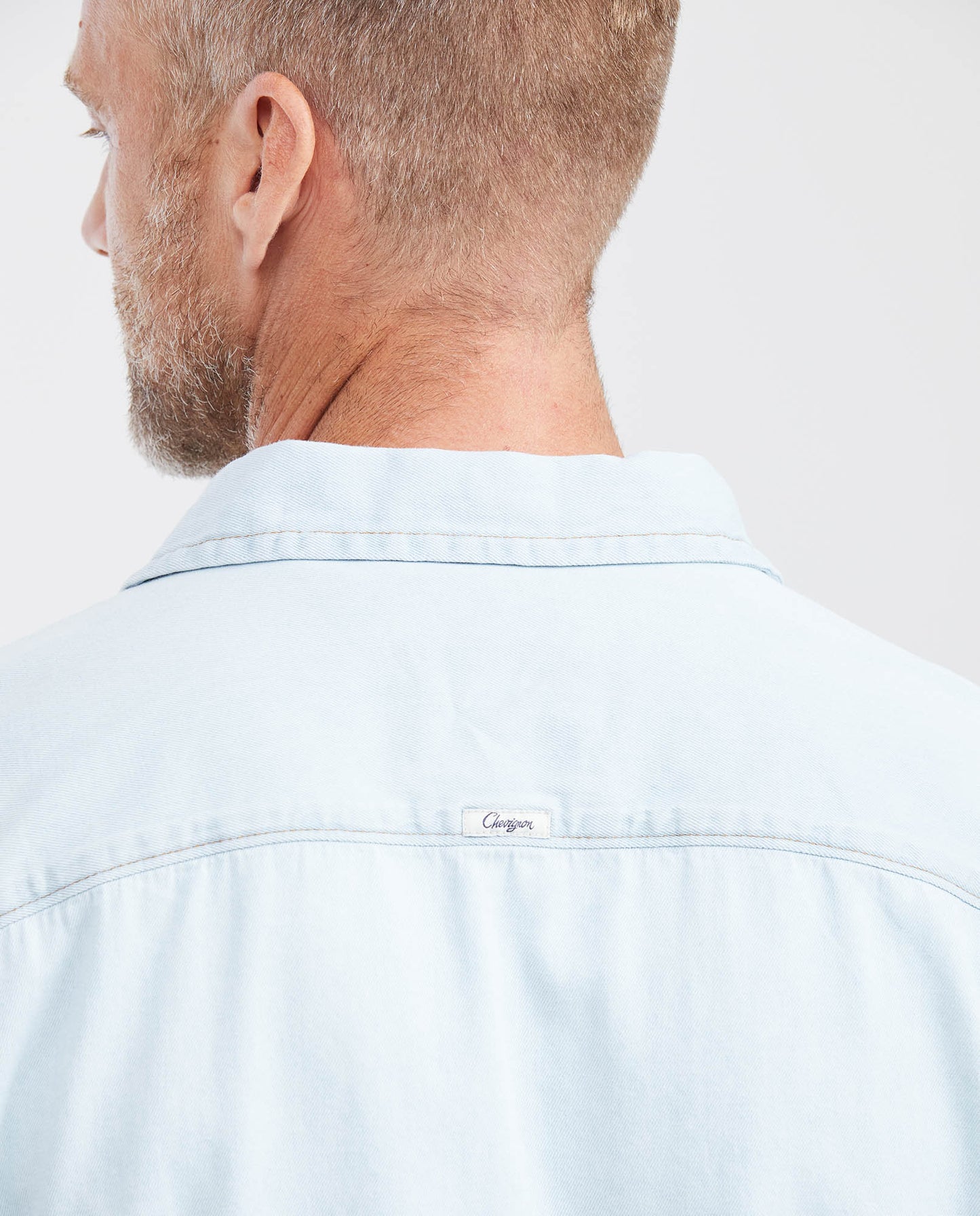 Men's Light Blue Short Sleeve Slim Fit Denim Shirt - Blue - 5