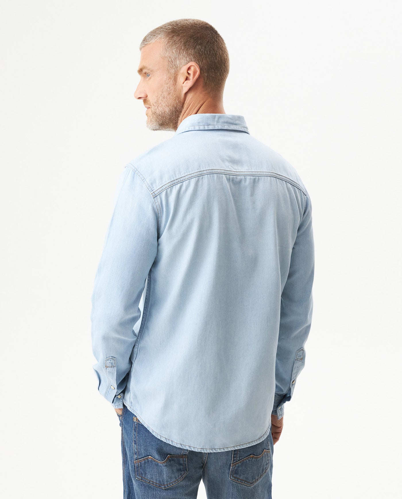 Men's Slim Fit Denim Shirt in Cotton, Midnight 319G000 - 5