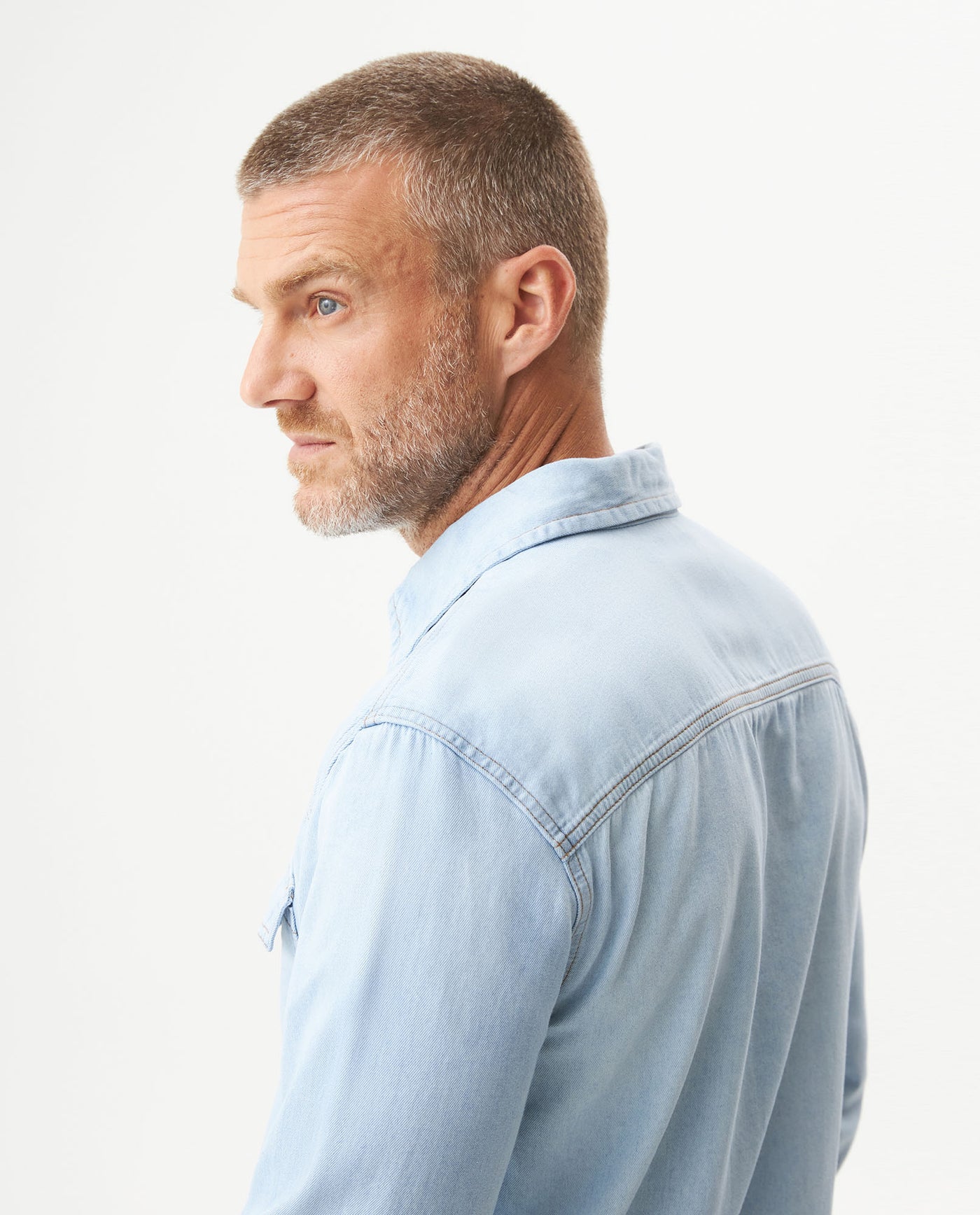Men's Slim Fit Denim Shirt in Cotton, Midnight 319G000 - 6