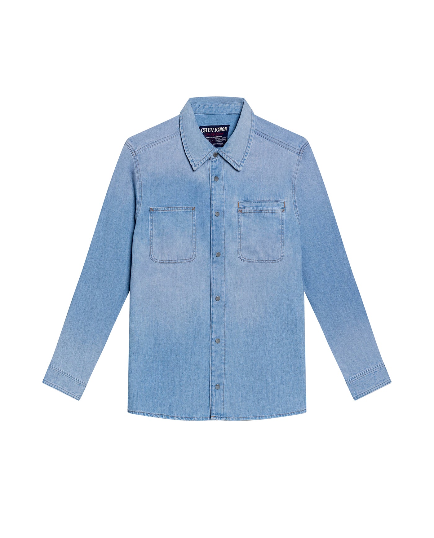Men's Long Sleeve Denim Shirt in Cotton Regular Fit, Twilight - 1