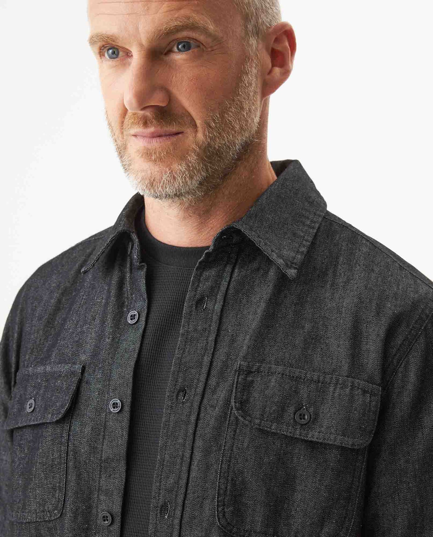 Men's Slim Fit Long Sleeve Denim Shirt in Cotton-Polyester-Rayon Blend, Nocturne - 4