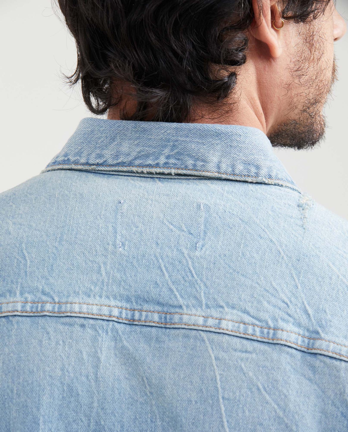 Men's Western Denim Shirt Slim Fit Light Wash - 5