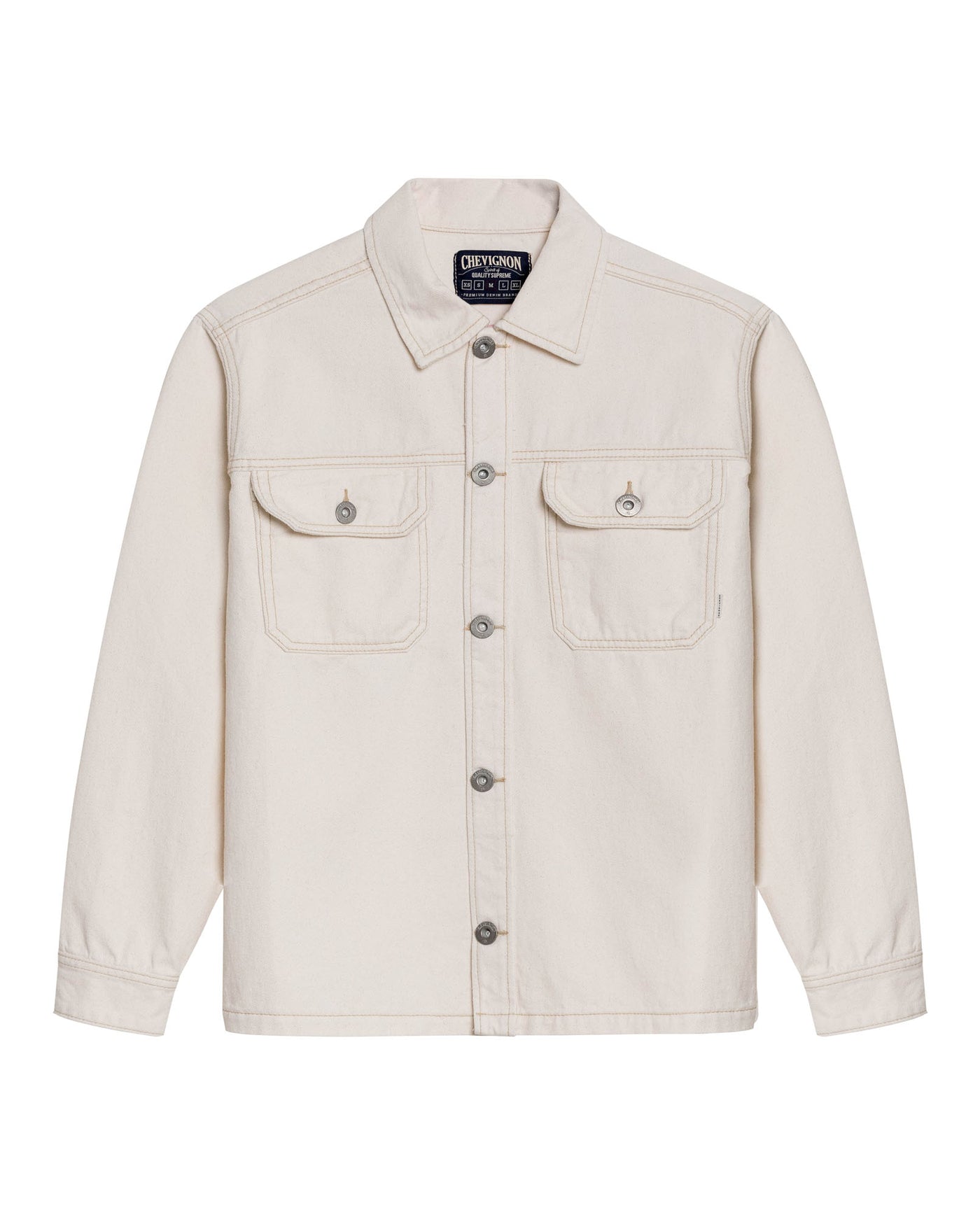 Mens Shacket Straight Silhouette Raw Ivory Wash Cotton Contrast Stitching Patch Pockets - Raw 63_321H002_CRU134403_3