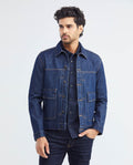 Men's Trucker Jacket Dark Wash Clean in Cotton Stretch Blend