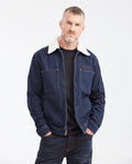 Men's Trucker Jacket in Denim with Removable Sherpa Collar - Dark Blue