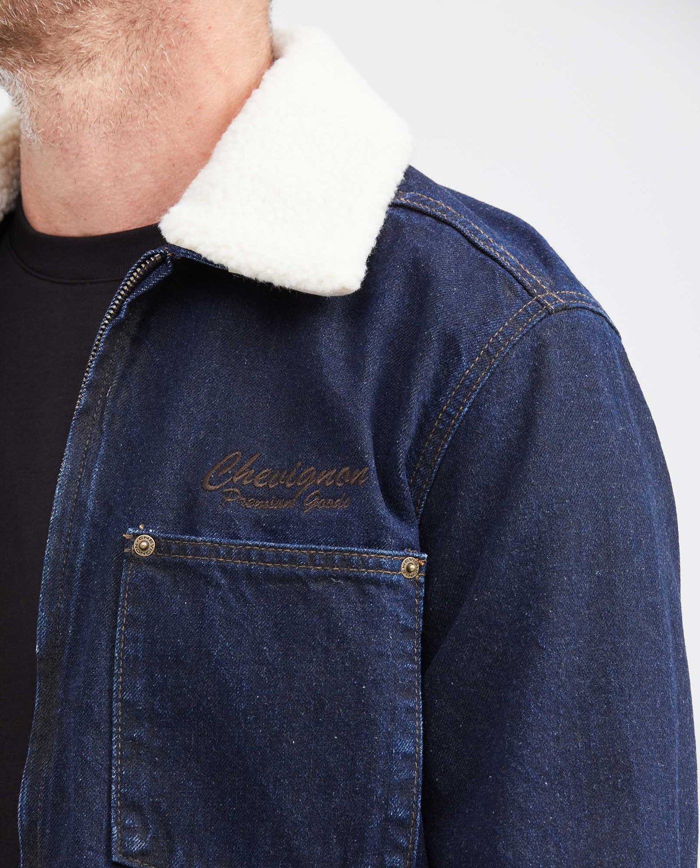 Denim Trucker Jacket with Removable Sherpa Collar Dark Blue for Men - Blue 322G000 - 3