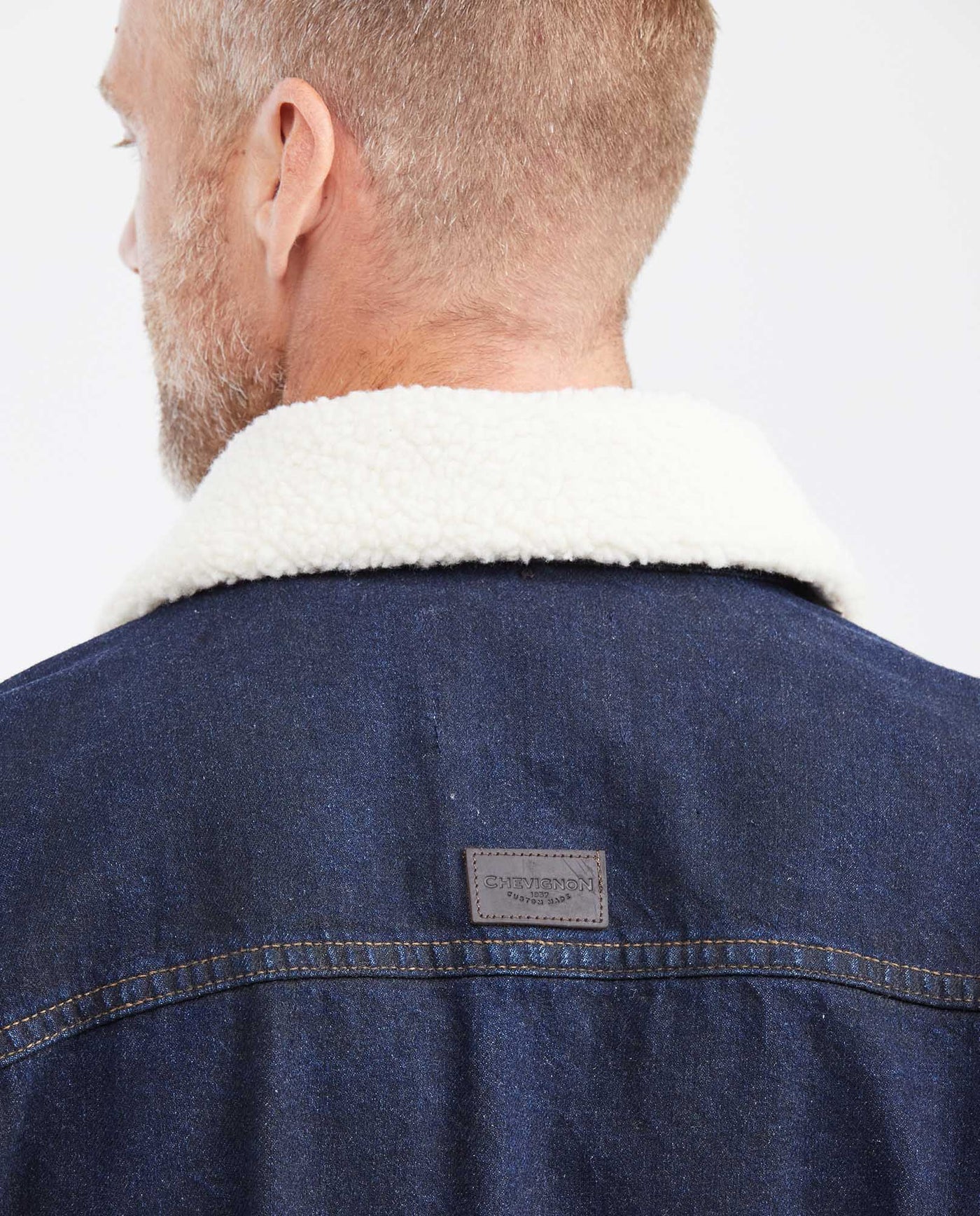 Denim Trucker Jacket with Removable Sherpa Collar Dark Blue for Men - Blue 322G000 - 6