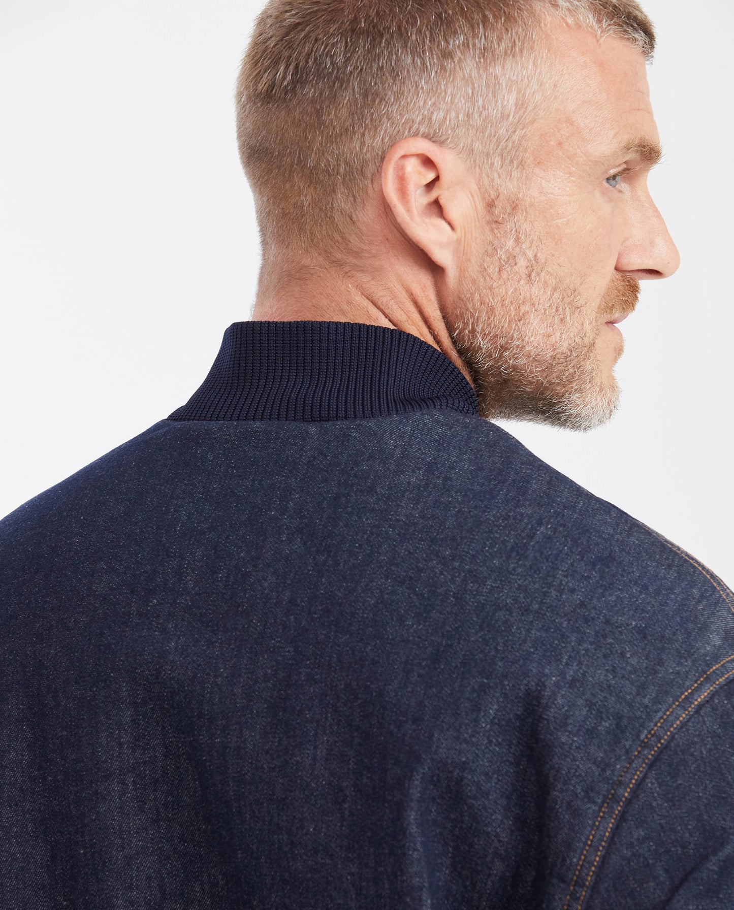 Men's Dark Denim Bomber Jacket - Blue - 6