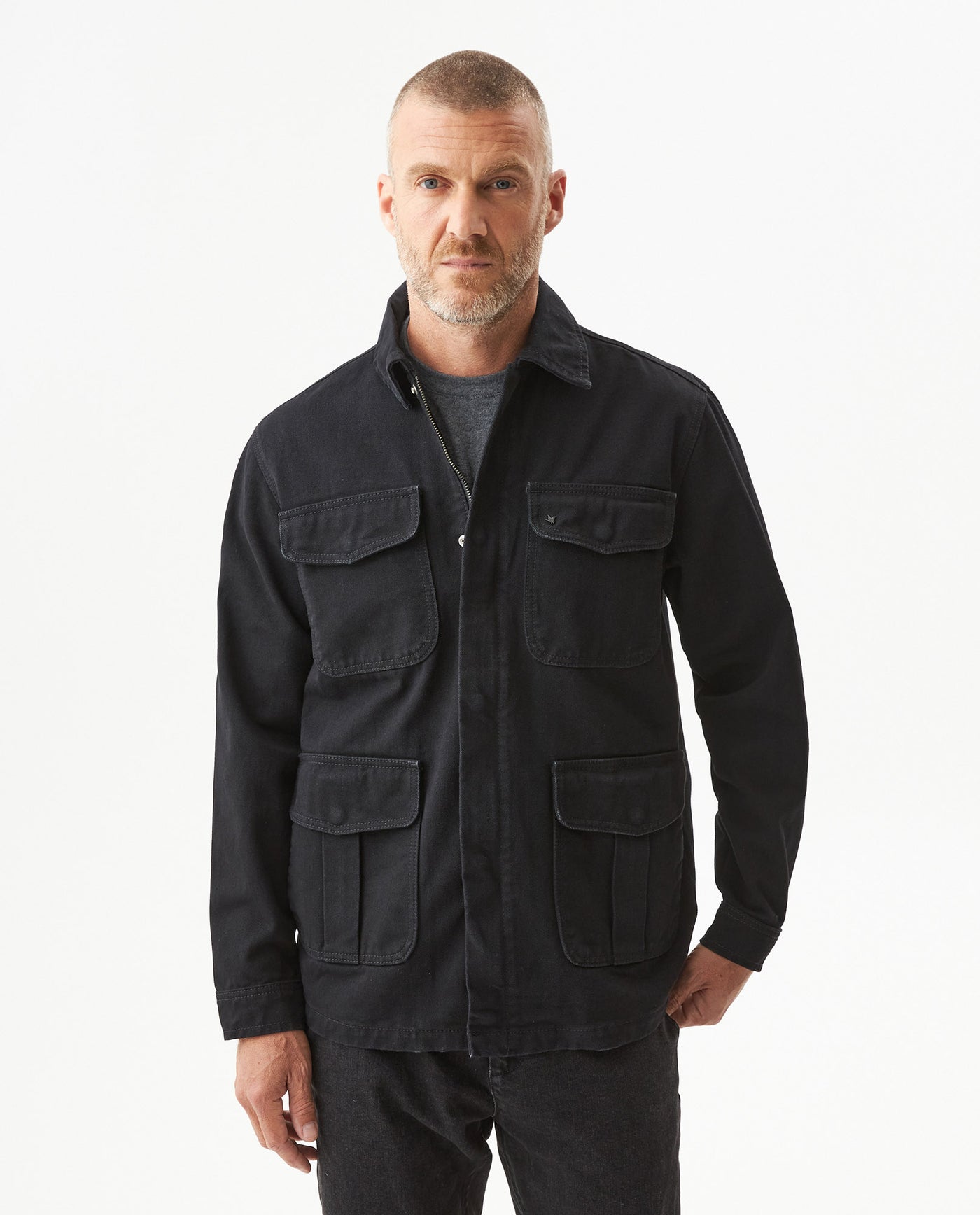 Men's Denim Parka Jacket in Cotton-Viscose Blend, Evening 329G001 - 1