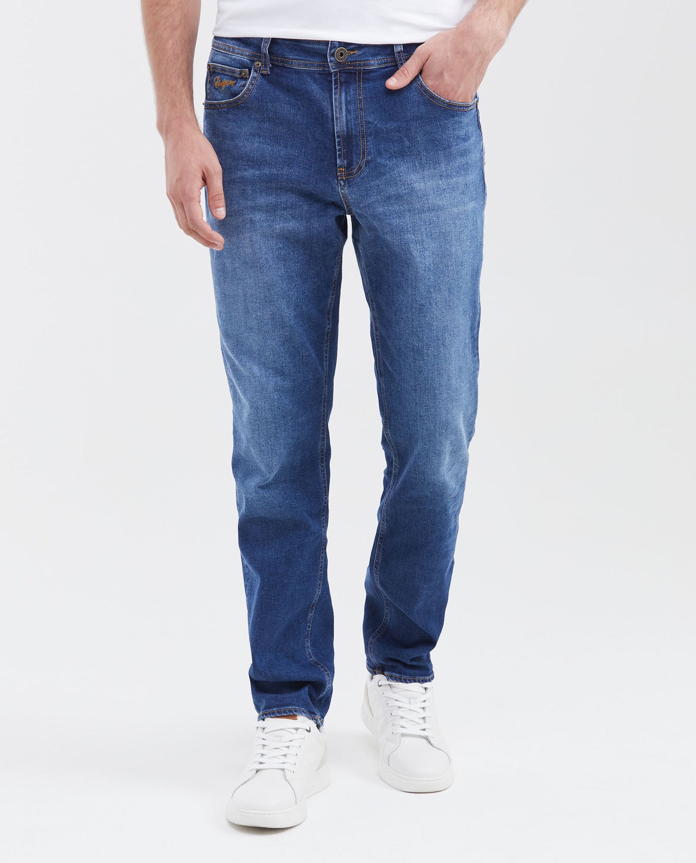 Men's Morrison Jeans Straight Bootcut Medium Wash in Cotton-Recycled Polyester Blend 63_330F002_AZU184140_0