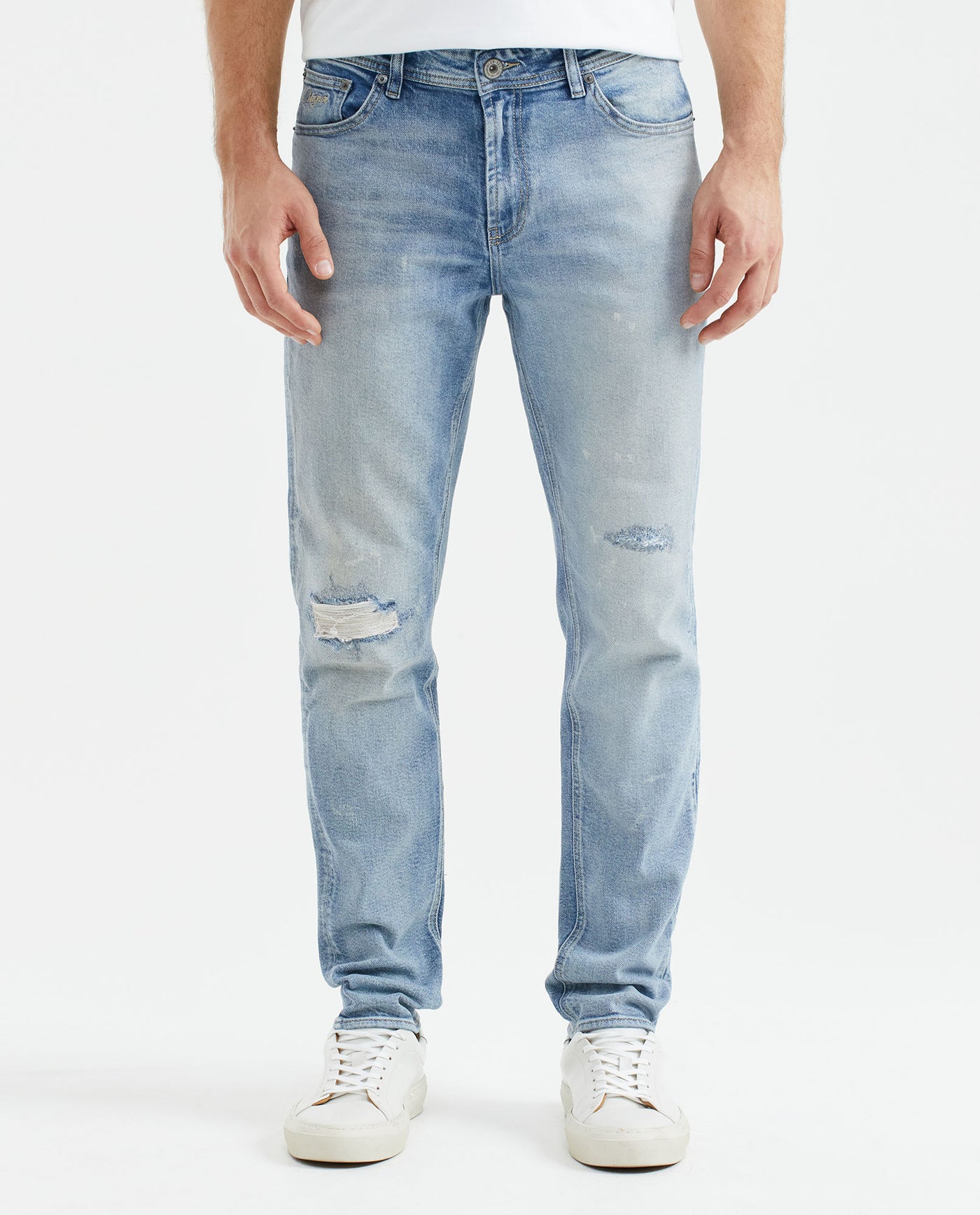 Men's Morrison Jeans Straight Bootcut Light Wash Rips Heel Recycled Blend - 1