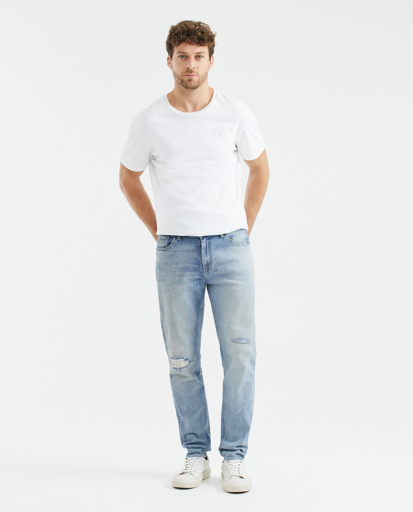 Men's Morrison Jeans Straight Bootcut Light Wash Rips Heel Recycled Blend - 2